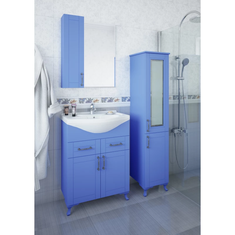Зеркальный шкаф 59,6x71 см голубой матовый L Sanflor Глория C000005828
