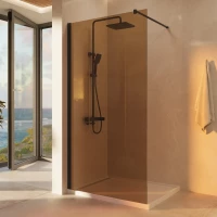 Душевая перегородка Vincea Walk-In VSW-1H100GSB 100 см, профиль черный матовый, стекло янтарное