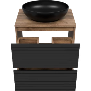 Изображение товара тумба под раковину brevita dakota dak-07060-19/02-2я 60,4 см, напольная, со столешницей, черный матовый/дуб галифакс