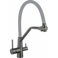 Смеситель для кухни Fmark FS0662-Q04 с подключением к фильтру, гибким изливом, графит/серый
