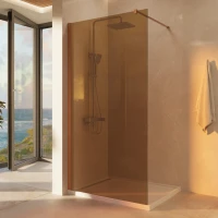 Душевая перегородка Vincea Walk-In VSW-1H100GSBC 100 см, профиль медь матовая, стекло янтарное