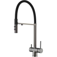 Смеситель для кухни Fmark FS1262-Q01 с подключением к фильтру, гибким изливом, графит/черный