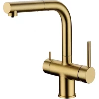 Смеситель для кухни Grocenberg GB4097MG с подключением к фильтру, выдвижным изливом, золотой матовый