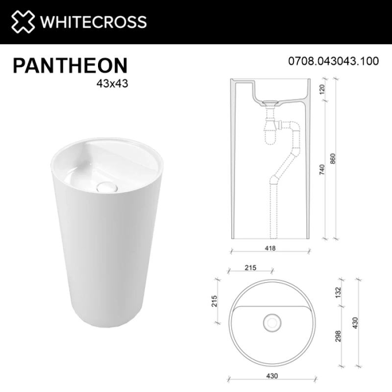 Раковина напольная 43x43 см Whitecross Pantheon 0708.043043.100