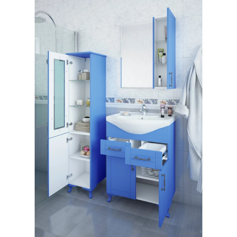 Зеркальный шкаф 59,6x71 см голубой матовый R Sanflor Глория C000005687