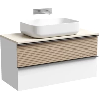 Тумба с раковиной Sancos Delta DL100W + TT100A2 + CN5004 100 см, подвесная, со столешницей, светлый дуб/белый матовый