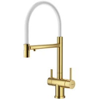 Смеситель для кухни Splenka S70.63.03 с подключением к фильтру, гибким изливом, золотой матовый