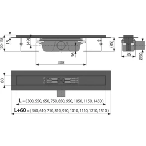 Изображение товара душевой канал 844 мм черный матовый alcaplast apz1black-850 + pure-850black