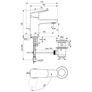 Изображение товара смеситель для раковины с донным клапаном coolstart ideal standard ceraplan bd215aa