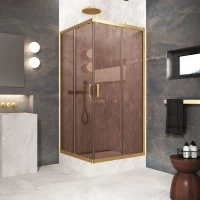 Душевой уголок Vegas Glass ZA Protec h1900 100 03 05 100x100 см, профиль золотой матовый, стекло бронза