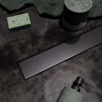 Душевой трап (лоток) Veconi Stesso VS400GR 40 см, с решеткой, щелевой, графит матовый