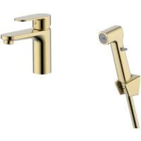 Смеситель для раковины Aquatek Ника AQ1812BG с гигиеническим душем, без донного клапана, золотой матовый