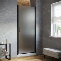 Душевая дверь Vegas Glass EP LUX 80 02M 10 R 80 см R, профиль черный матовый, стекло сатин