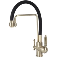 Смеситель для кухни Viko V-5613 с подключением к фильтру, гибким изливом, бронза/черный