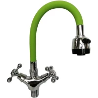 Смеситель для кухни D-Lin D153810-5T с гибким изливом, хром/зеленый