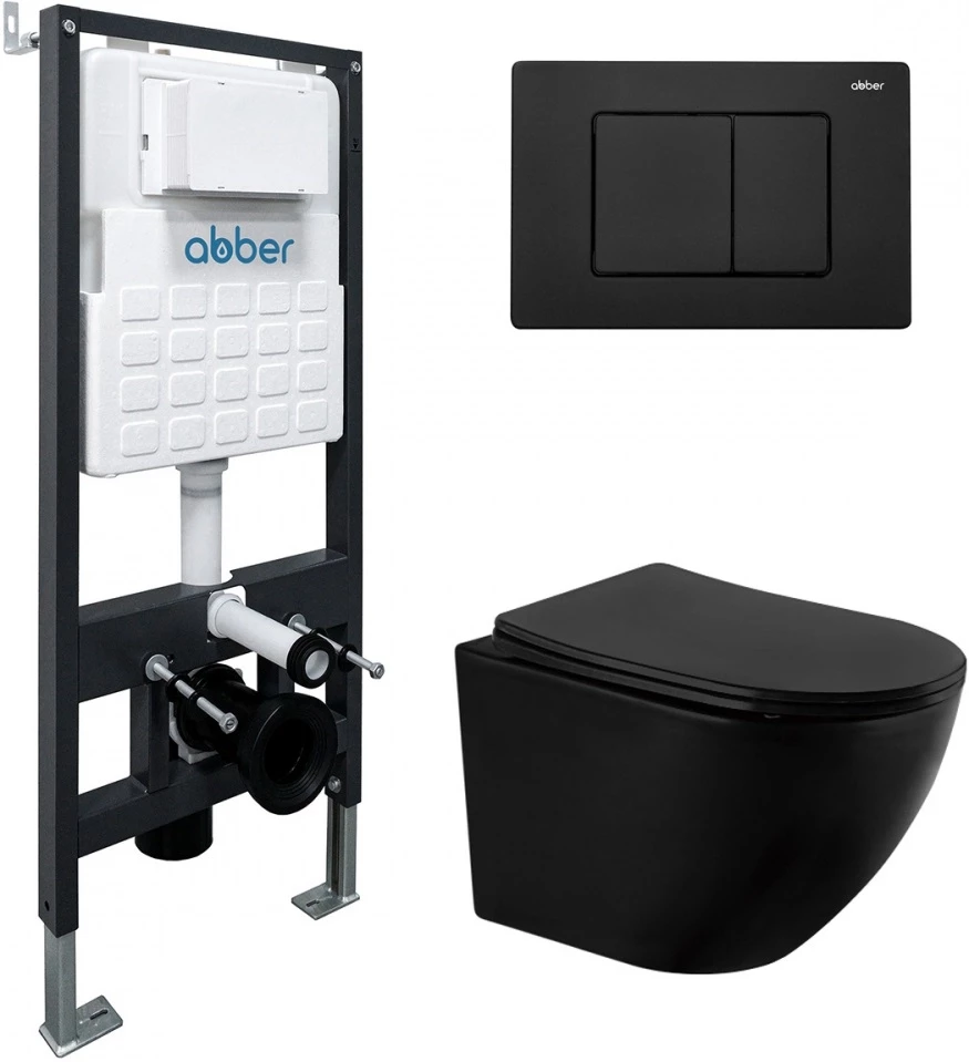Комплект подвесной унитаз Abber Bequem AC1100MB + система инсталляции Abber AC0105 + AC0120MB