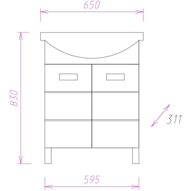 Комплект мебели белый глянец 65 см Onika Балтика 106529 + 1WH207775 + 206701