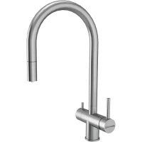 Смеситель для кухни KuchenStern Drim FS 403SS40 CoolStart, с подключением к фильтру, выдвижным изливом, нержавеющая сталь