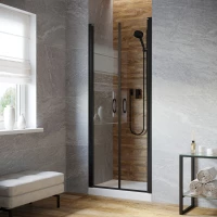 Душевая дверь Vegas Glass E2P LUX 120 02M 02 120 см, профиль черный матовый, стекло шиншилла