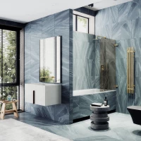 Шторка на ванну MaybahGlass MGV-646-3 40,5 см, профиль золотой матовый, стекло бронза