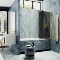 Шторка на ванну MaybahGlass MGV-785-3 70 см, профиль золотой матовый, стекло графитовое