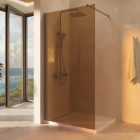 Душевая перегородка Vincea Walk-In VSW-1H100GSGM 100 см, профиль вороненая сталь, стекло янтарное