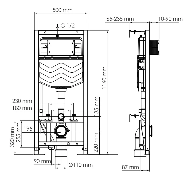 Монтажный элемент для подвесного унитаза WasserKRAFT Aller 10 10TLT.010.ME.BN02
