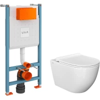 Комплект инсталляция с унитазом VitrA 9873B003-7205 + унитаз подвесной VitrA Mia Round безободковый, с сиденьем микролифт, белый