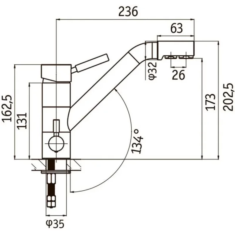 Смеситель для кухни Longran Sprint Universal LM1394 - 38 с подключением к фильтру, терра 