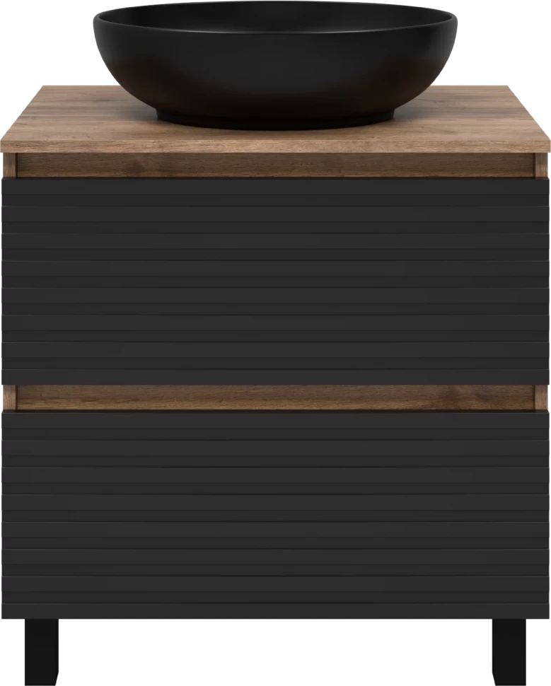 Тумба под раковину Brevita Dakota DAK-07070-19/02-2Я 70,4 см, напольная, со столешницей, черный матовый/дуб галифакс