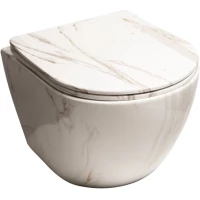 Унитаз подвесной SantiLine SL-5005MRB безободковый, с сиденьем микролифт, белый мрамор