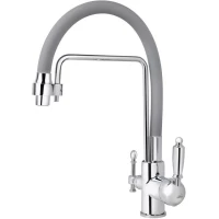 Смеситель для кухни Viko V-5616 с подключением к фильтру, гибким изливом, хром/серый