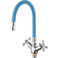 Смеситель для кухни D-Lin D153810-6 с гибким изливом, хром/синий