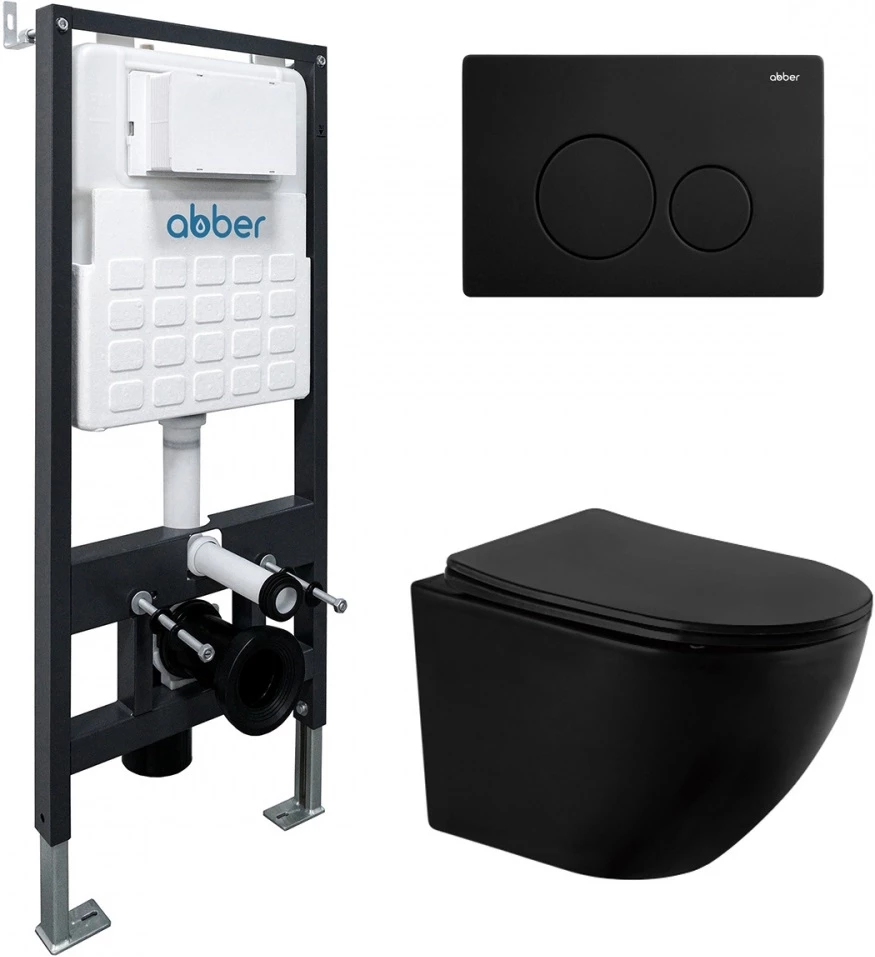Комплект подвесной унитаз Abber Bequem AC1100MB + система инсталляции Abber AC0105 + AC0121MB