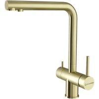 Смеситель для кухни KuchenStern Fokus FS 401GL40 CoolStart, с подключением к фильтру, выдвижным изливом, золотой матовый