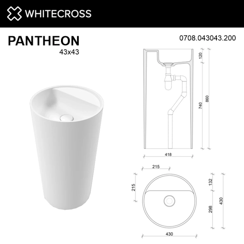 Раковина напольная 43x43 см Whitecross Pantheon 0708.043043.200