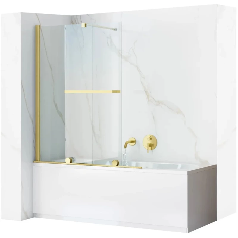 Шторка на ванну Rea Fabian REA-K6527 100 см, профиль золотой матовый, стекло прозрачное