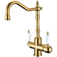 Смеситель для кухни Boheme Tradizionale 112 с подключением к фильтру, золотой/белый