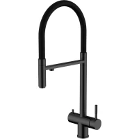 Смеситель для кухни Knotlor Infinity SS-16/BL с подключением к фильтру, гибким изливом, черный матовый