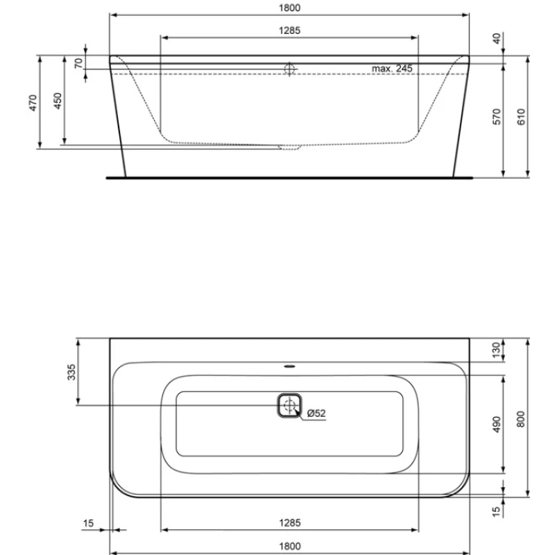 Акриловая ванна 180x80 см Ideal Standard Tonic II E399601
