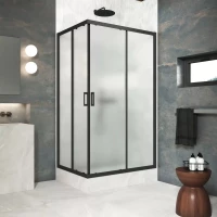 Душевой уголок Vegas Glass ZA-F Protec 110*85 02M 10 110x85 см, профиль черный матовый, стекло сатин