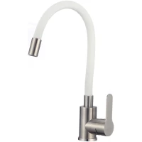 Смеситель для кухни D-Lin H155316-3 с гибким изливом, сатин/белый