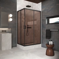 Душевой уголок Vegas Glass ZA-F Protec h1900 85*80 02M 05 85x80 см, профиль черный матовый, стекло бронза
