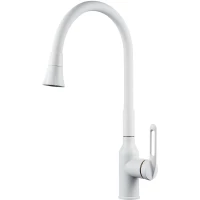 Смеситель для кухни Raffine F303C-1 с гибким изливом, белый