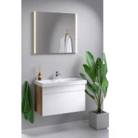 Комплект мебели белый глянец/дуб балтийский 80 см Aqwella Smart SRT0108DB + UM-MOD80SL/1 + SM0208