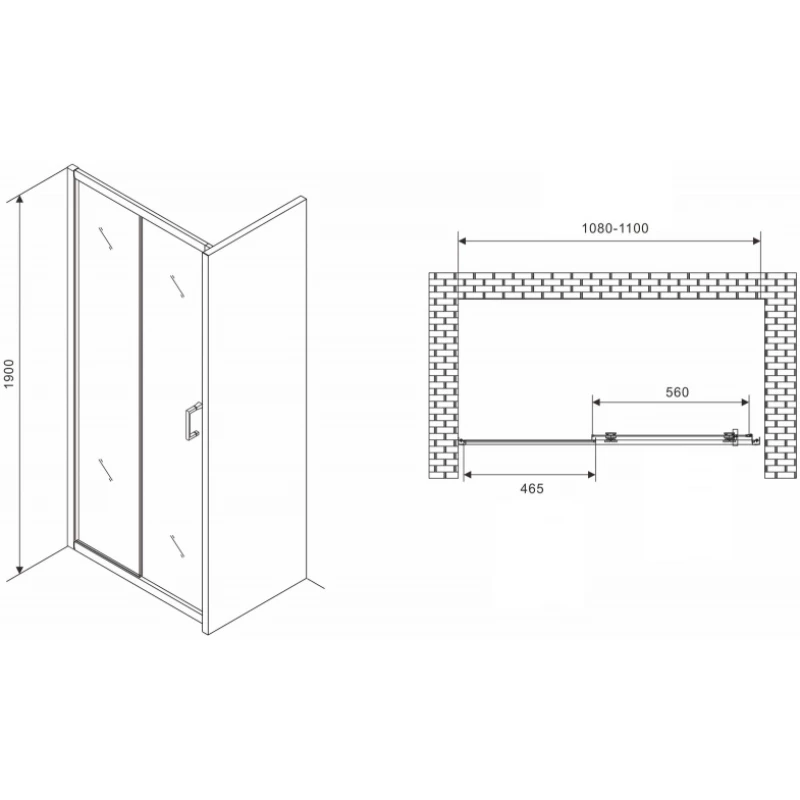 Душевая дверь 110 см Abber Schwarzer Diamant AG301105 прозрачное