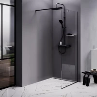 Душевая перегородка Am.Pm Func W84WI-80-F1-BTE 80,1 см, профиль черный матовый, стекло прозрачное