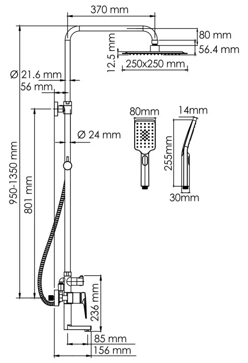 Душевая система 250 мм WasserKRAFT Aisch A155.198.201.BG - фото 6