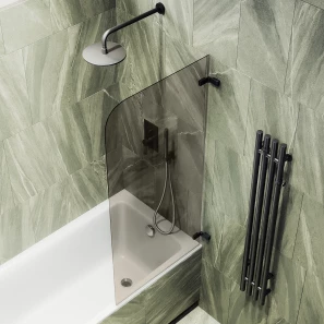 Изображение товара шторка на ванну maybahglass mgv-646-6 40,5 см, профиль черный матовый, стекло бронза