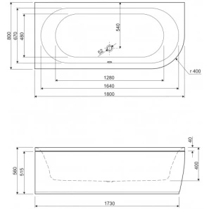 Изображение товара акриловая ванна 180x80 см r cezares metauro metauro corner-180-80-40-r-w37